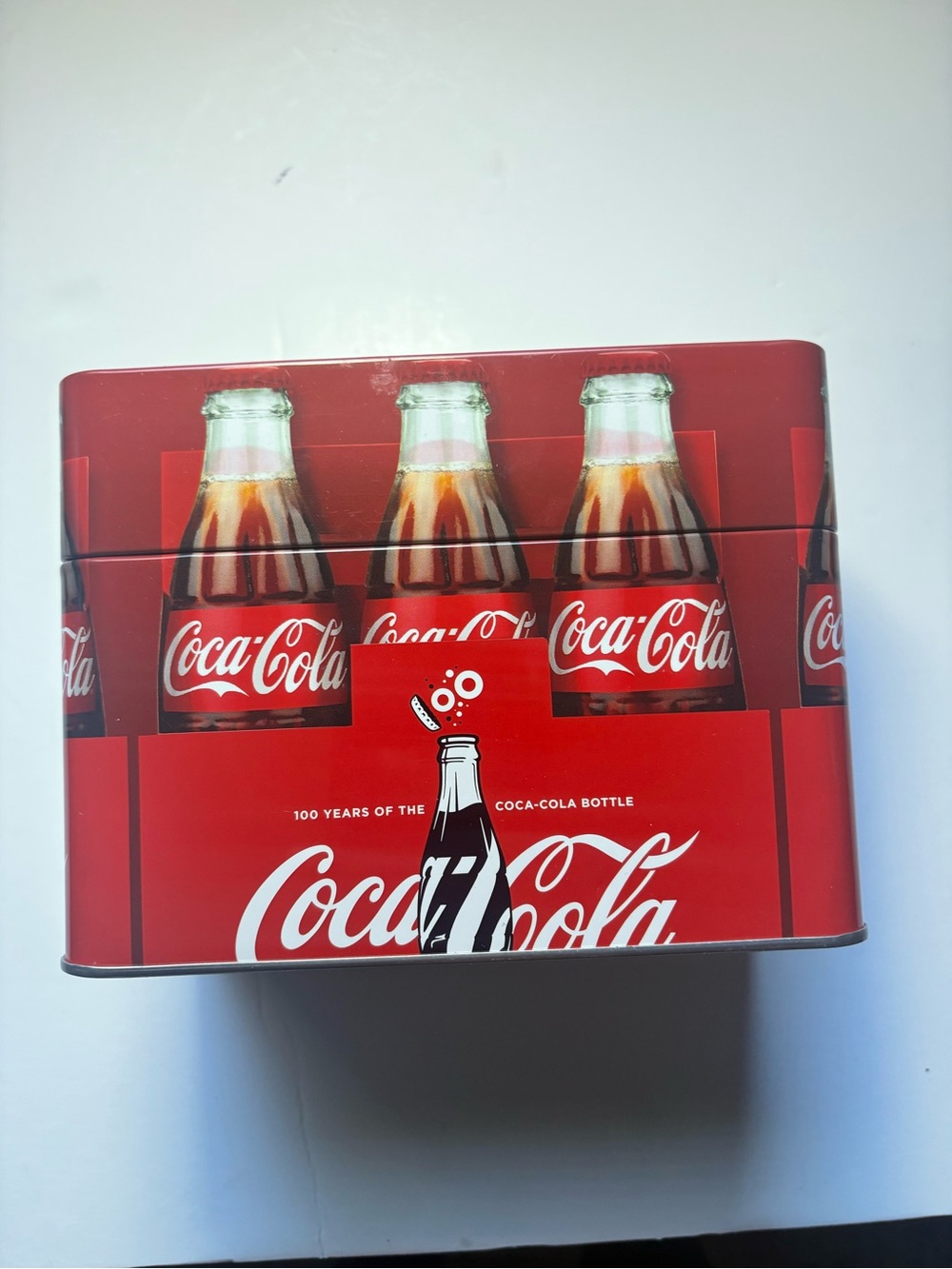 Coca Cola Recipe Box Red Metal Decorative Tin with Classic Bottle Artwork